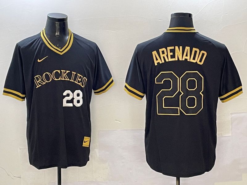 Men Colorado Rockies #28 Arenado Black Gold Game 2025 Nike MLB Jersey style 4